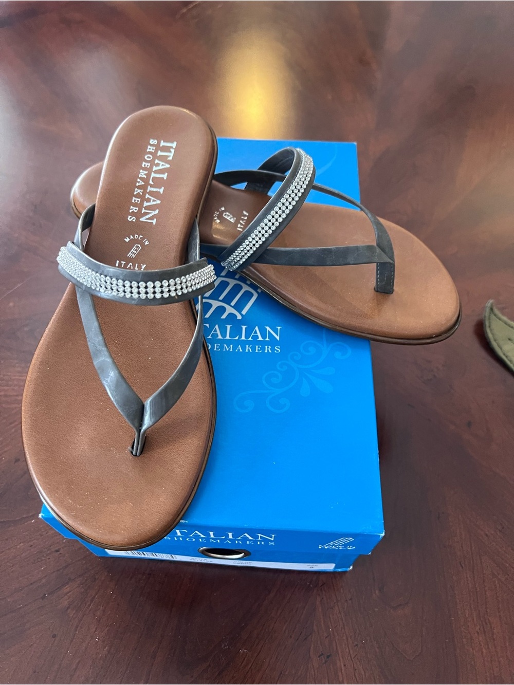 Italian Shoemakers Brown Footbed Rhinestone Thong Sandals
